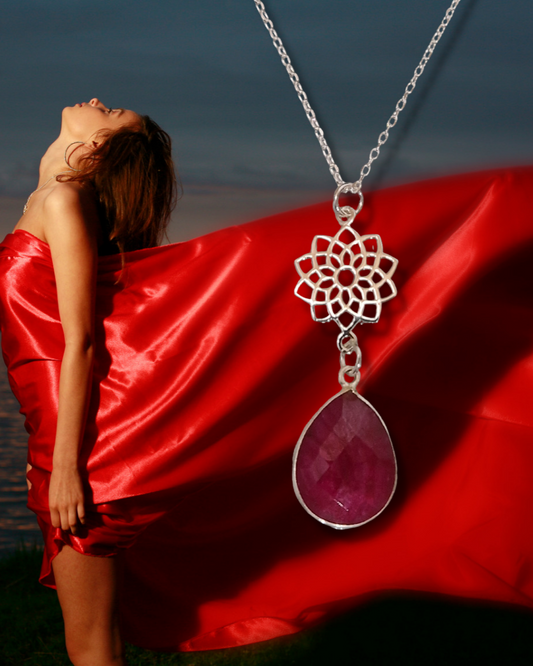 Collier imitation Rubis et Argent 925